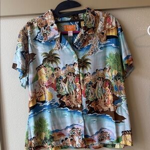 Colorful Hawaiian Print Button-Up Shirt